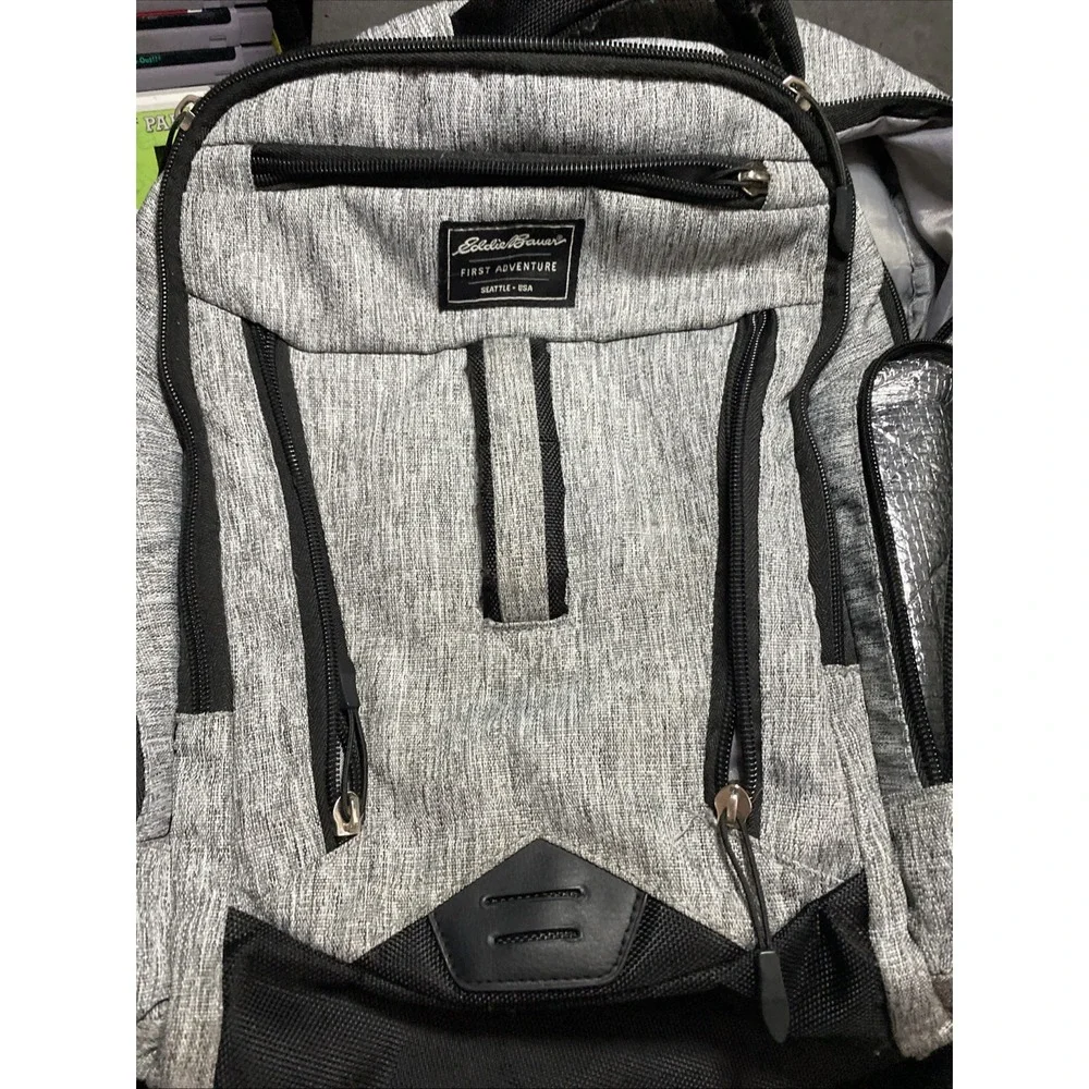 Eddie Bauer Backpack  Baby Diaper Bag First Adventure  Gray Black Nylon Pockets